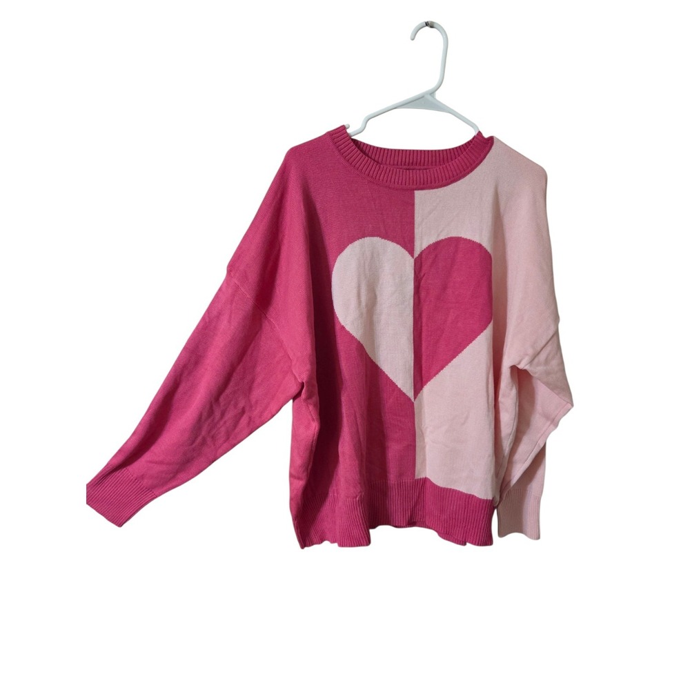 Cable & Gauge Pink Heart Color Block Sweater Dolman Sleeve Relaxed 3X NWT